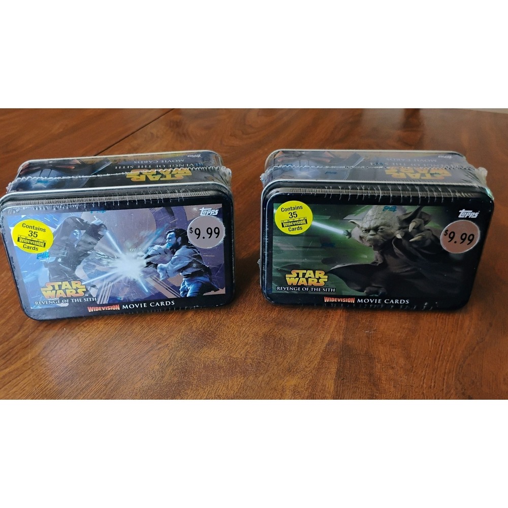 2 Star Wars Revenge of the Sith Widescreen Topps Movie Trading Cards With Tins